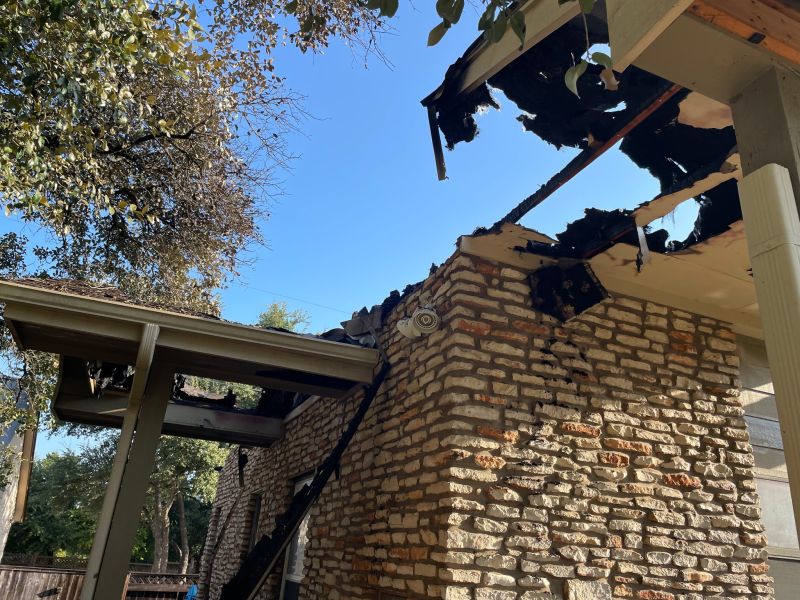 closeup of a roof destroyed by fire damage